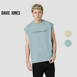 DAVIE JONES เสื้อยืดโอเวอร์ไซส์ พิมพ์ลาย แขนกุด สีครีม สีฟ้า Graphic Print Oversized Sleeveless T-Shirt in Cream Blue  LG0061CR SL