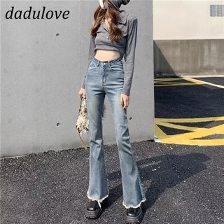 DaDulove💕 New Korean Version Ins Flared Jeans High Waist Loose Raw Edge Mopping Pants Fashion Womens Clothing