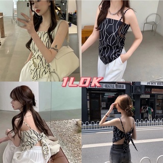 1LDK🌟พร้อมส่ง🌟เสื้อสายเดี่ยวทรงสามเหลี่ยม ผูกหลัง ลายลูกไม้หลากสี สายเดี่ยวแฟชั่นผู้หญิง(6063)