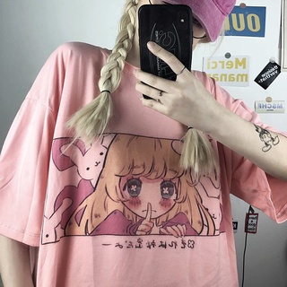 Cute cartoon sweet girls t-shirt japanese streetwear harajuku pink kawaii casual tops ulzzang vintage loose summer woman