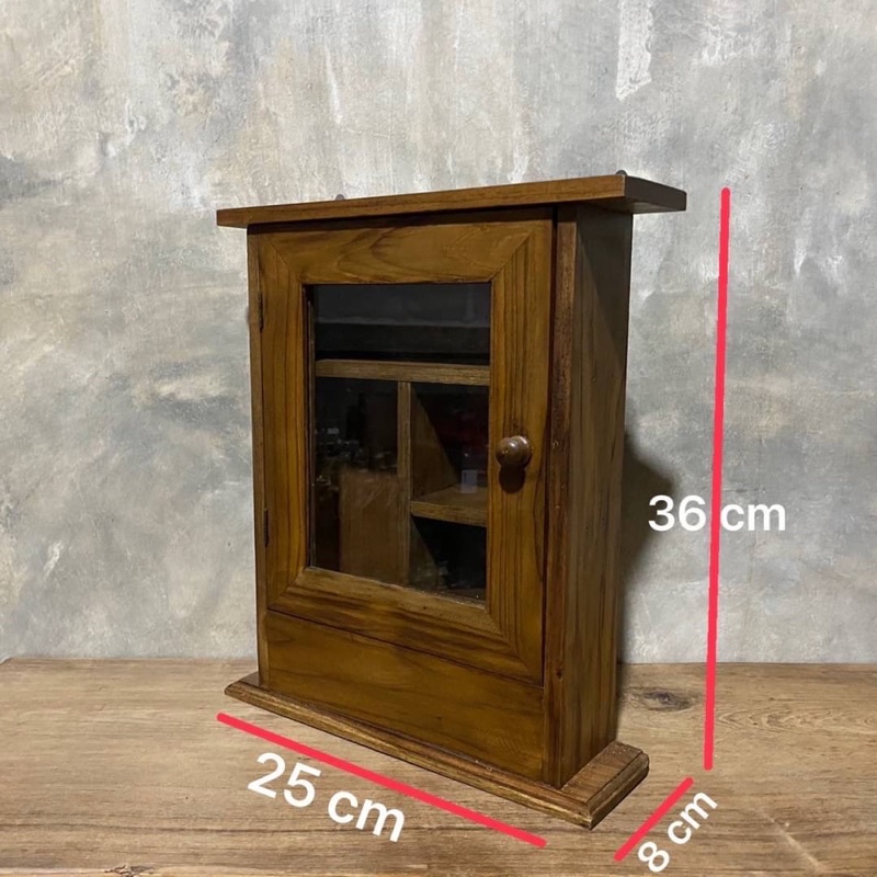 ตู้ยาเล็ก-ตู้ยาไม้สัก-ตู้ยาสามัญประจำบ้าน-ลึก-8-x-ยาว-25-x-สูง-36-cm-ผลิตจากไม้สักแท้-ด้านหลังตู้จะเป็นไม้อัดสัก
