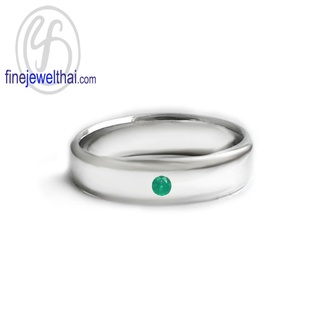 Finejewelthai-แหวนมรกต-แหวนเงิน-แหวนพลอยแท้-แหวนประจำเดือนเกิด-Emerald-Birthstone-Silver-Ring-R1414em