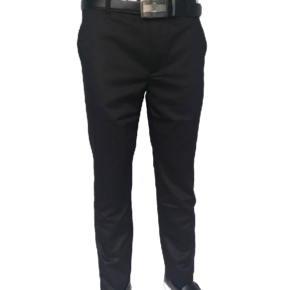 กางเกงสแล็คทรงขากระบอกขายาวสีดำผ้าไม่ยืดเป้าแบบซิบ