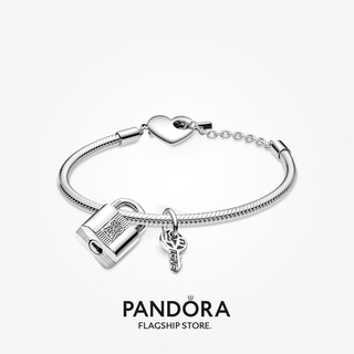 Pandora สร้อยข้อมือเงิน ลายแม่กุญแจ ของขวัญวันเกิดคริสต์มาส t925