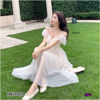 **สอบถามก่อนสั่งนะคะ**TW11002  ดรสสายเดี่ยวเว้าไหล่ผ้าตาข่ายระบาย สานอก มีซับใน งานเดรสพริ้วๆใส่สบาย