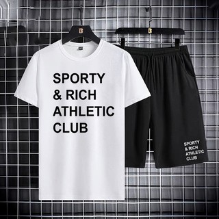 ชุดเซ็ทแฟชั่นเสื้อยืดแขนสั้นสกรีนลาย+กางเกงขาสั้นกางเกงขาสั้นลำลอง กางเกงกีฬา ใส่ได้ทั้งหญิงและชายT411-DK412
