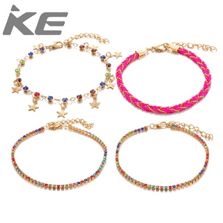 Popular accessories hand-woven colored diamond star tassel anklet 4-piece combination for girl