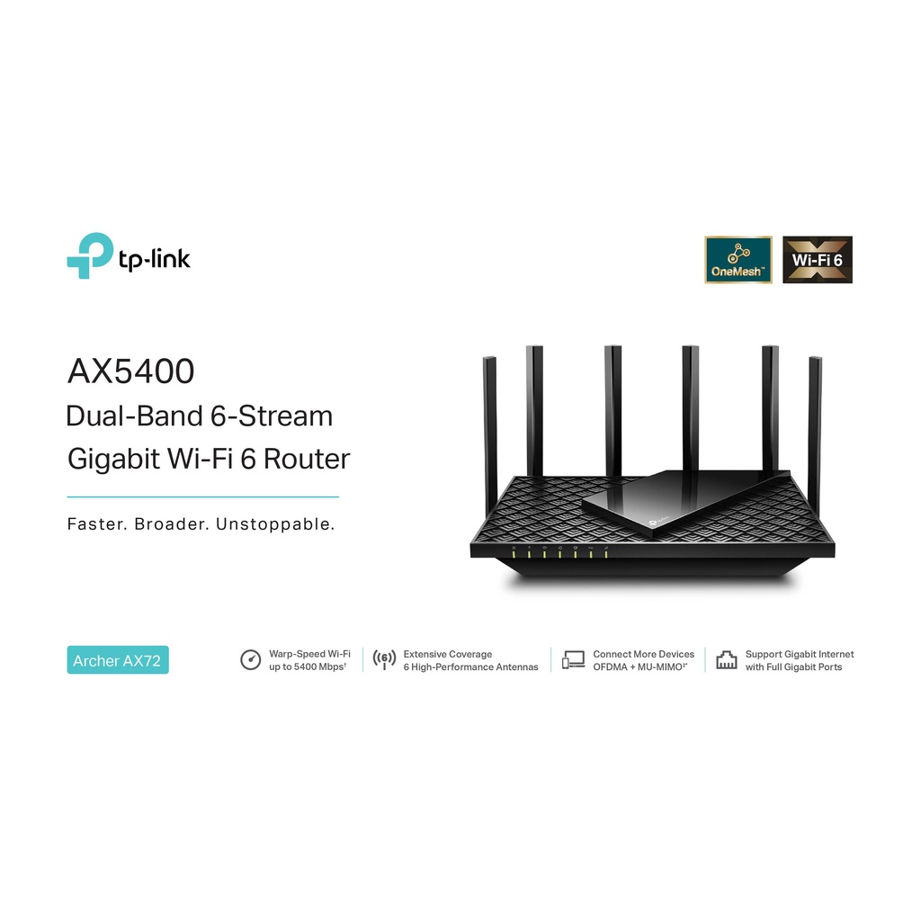 tp-link-archer-ax72-ax5400-dual-band-gigabit-wi-fi-6-เราเตอร์เพื่อ-8k-streaming-เกมส์ออนไลน์-พร้อม-6-เสาสัญญาณคุณภาพสูง