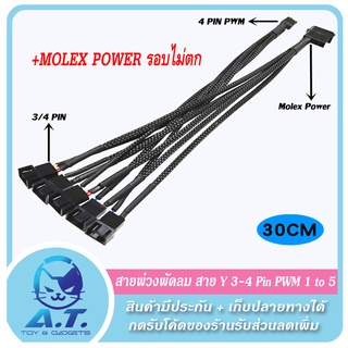 สาย Y 3-4 Pin PWM 1 to 5 Fan Hub 4 pin 1 to 5 ขยายช่องพัดลม (+ 4 Pin Molex Power)