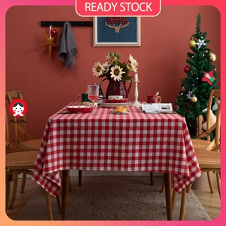 ผ้าปูโต๊ะ คริสต์มาส สไตล์นอร์ดิก ลายสก๊อตสีแดงและสีขาว ผ้าฝ้าย ผ้าลินิน Christmas Tablecloth