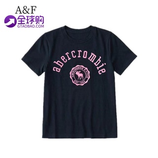 เสื้อยืดคอกลมแขนสั้นผ้าฝ้ายพิมพ์ลายตัวอักษร American Abercrombie Fitch สําหรับผู้หญิงS-5XL