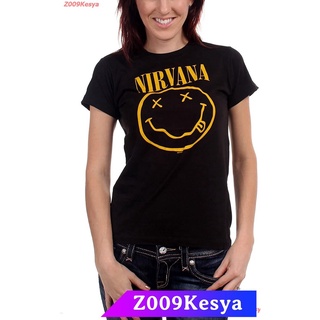Z009Kesya เสื้อยืดผู้หญิงสีพื้น Nirvana Smile Womens Girls Jr Tissue Tee Black sale  Nirvana,นิพพาน