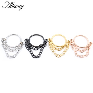 Alisouy 1 ชิ้น 8/10/12 มม. สเตนเลส พู่โซ่ Clicker จมูก Septum แหวน ส่วน Daith Helix ห่วงจมูก ต่างหูเจาะร่างกาย เครื่องประดับ