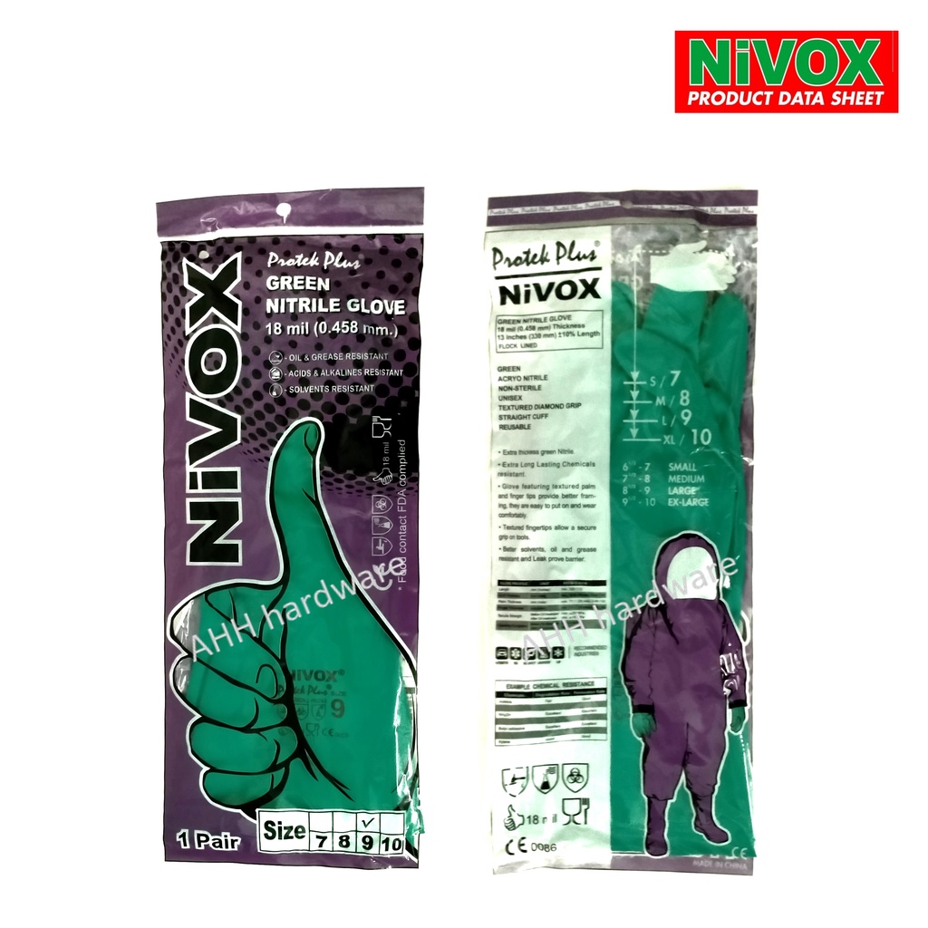 nivox-ถุงมือยางไนไตรล์-สีเขียว-ยาว-13นิ้ว-หนา-18-mil-0-46-มม-กันสารเคมี-กันโซลเว้นท์-กรดด่าง-ถุงมือยาง-ถุงมือยางสีเขียว