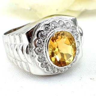 💎T062 แหวนพลอยแท้ แหวนเงินแท้ชุบทองคำขาว พลอยซิทรินแท้ 100%