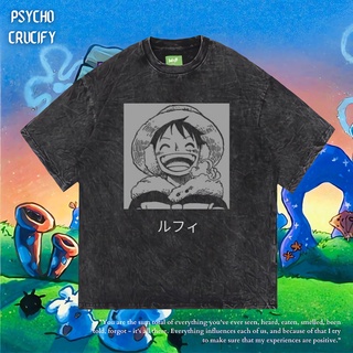 เสื้อยืดโอเวอร์ไซส์เสื้อยืด ขนาดใหญ่ พิมพ์ลาย Psycho Crucify Monkey D Luffy | หินล้างทําความสะอาด | เสื้อยืด ขนาดใหญ่ |