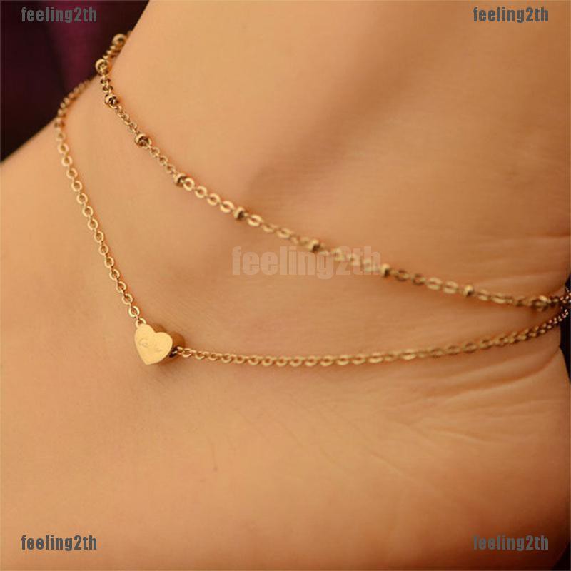 sun-1pc-gold-love-heart-ankle-กำไลข้อมือ-double-chain-l