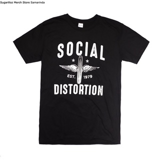 คอลูกเรือเสื้อยืดคอกลมเสื้อยืด พิมพ์ลายวงล้อ Social DISTORTION WINGED ไซซ์ Mผ้าฝ้ายแท้