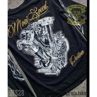 เสื้อยืดผ้าฝ้ายพรีเมี่ยม  28 Engine Bikers Culture  เสื้อยืด สีดำ เสื้อไบค์เกอร์ รถแข่ง Moai Speed T-Shirt ผ้าคอตตอน ส