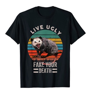 [100% Cotton] เสื้อยืด พิมพ์ลาย Live Ugly Fake Your Death Opossum สไตล์วินเทจ คลาสสิก สําหรับผู้ชาย BGbfhg31BFiial60