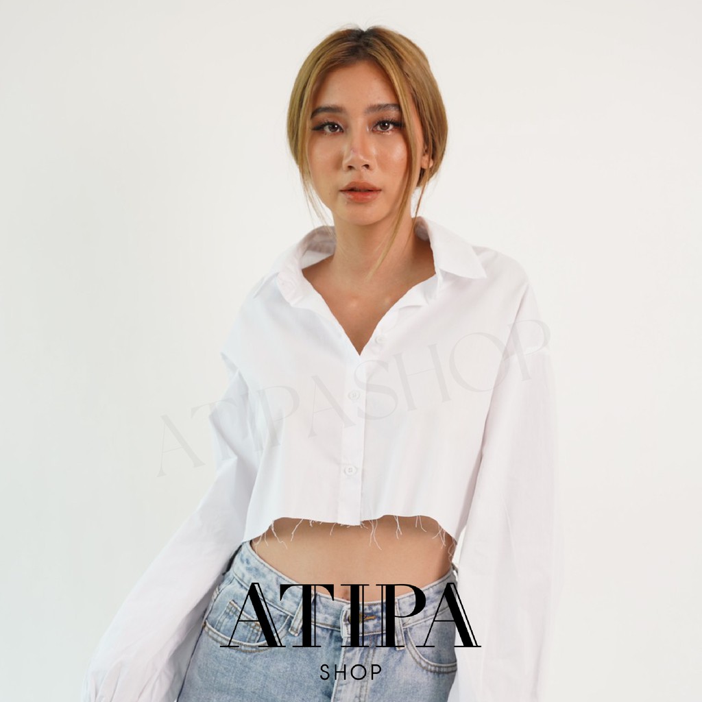 atipashop-shirt-crop-cotton-wash-เสื้อเชิ๊ต-ทรงครอป