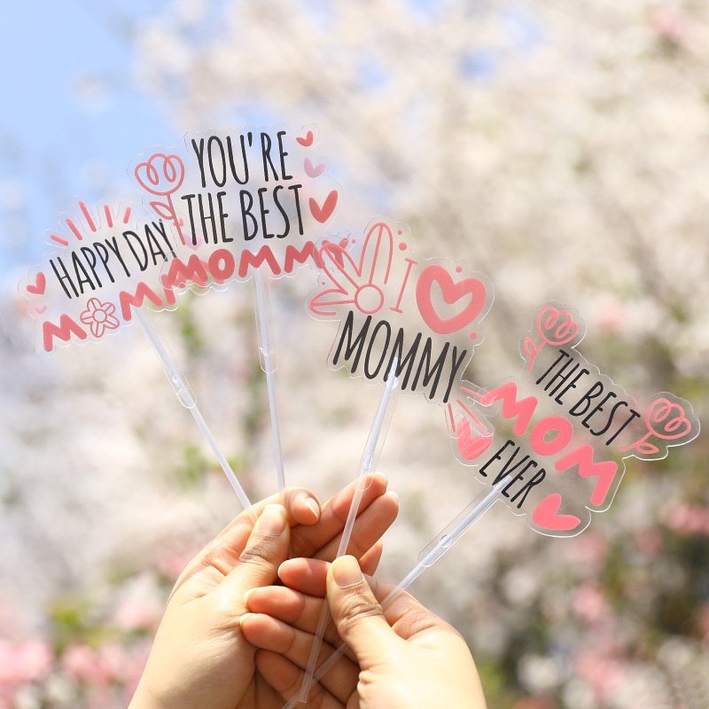 ชุดท็อปเปอร์-pvc-ลายดอกไม้-i-love-you-สําหรับตกแต่งเค้กวันเกิดวันแม่