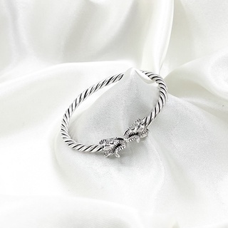 DSP กำไลข้อมือลายเกลียว หัวช้าง เงินแท้ 92.5% : 925 Sterling Silver Cuff Bangle [GSPB0278]