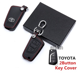 【Ready stock】ปลอกกุญแจรถยนต์หนังแท้ 2 ปุ่มสําหรับ For toyota corolla altis Hilux  Innova Revo key start