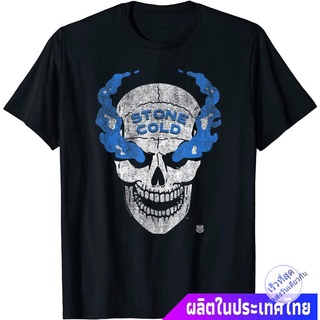 มวยปล้ำอาชีพ มวย มวยปล้ำลีก อเมริกา WWE Stone Cold Distressed Blue Smoke Skull T-Shirt คอกลม แฟชั่น  ผ้าฝ้ายแท้ เสื้อยืด