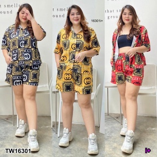 B16301 Set #Bigsize 2 ชิ้น เสื้อเชิ้ท + กางเกงขาสั้น Set #Bigsize 2 pcs. shirt + shorts