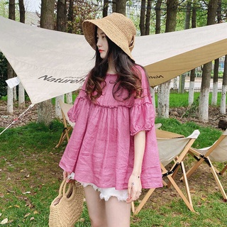 เสื้อเบลาส์ แบบสวมหัว แบบบาง ทรงหลวม แฟชั่นฤดูร้อน สไตล์เกาหลี และตะวันตก สําหรับผู้หญิง