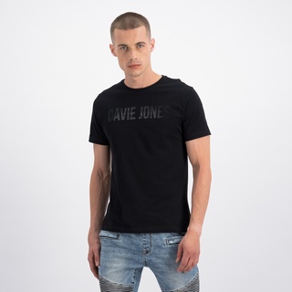 DAVIE JONES เสื้อยืด เบสิค สกรีนโลโก้ สีดำ (ตัวอักษรสีดำ) Logo T-Shirt MTSLG0006BK