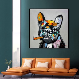 โปสเตอร์ภาพวาดผ้าใบ รูปสุนัขบูลด็อกสูบบุหรี่ สไตล์นอร์ดิก สําหรับตกแต่งผนังบ้าน ห้องนั่งเล่น