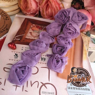 90cm (1y) ผ้าลูกไม้ ดอกไม้ กุหลาบ แถว ลาย ดอกกุหลาบ 3.5cm สีม่วง ตัดความยาว 90cm Rose Lace for diy , for sew