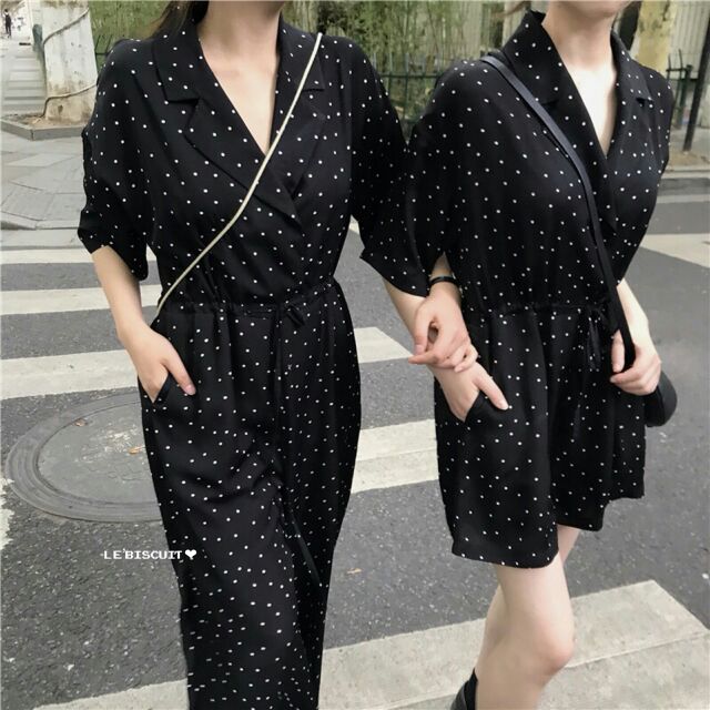 new-korea-design-pokadot-jumpsuit-ชุดจั๊มสูทคอปกแขนสั้น