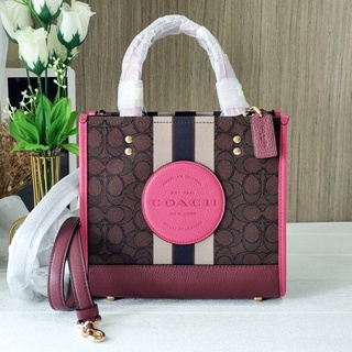 🎀 (สด-ผ่อน) กระเป๋า 8 นิ้ว สีชมพู COACH C7083 DEMPSEY TOTE 22 IN SIGNATURE JACQUARD WITH STRIPE AND COACH PATCH