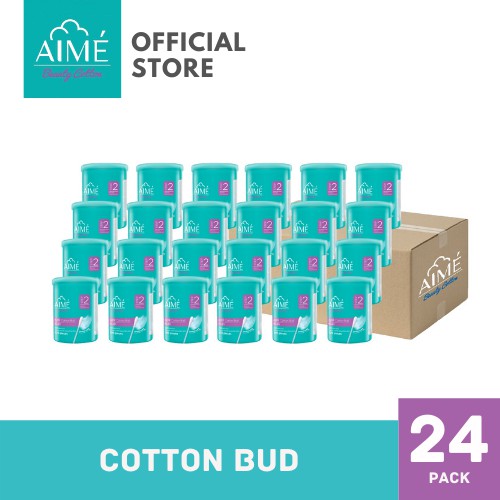 aime-cotton-bud-100sticks-เอเม่-คอตตอนบัตหัวกลม-ก้านกระดาษนำเข้าจากญี่ปุ่น-24กล่อง-100ก้าน-กล่อง