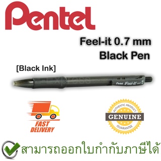 Pentel Feel-it 0.7 mm Retractable Ballpoint Black Ink Pen Black ปากกาลูกลื่น ด้ามดำหมึกสีดำ 0.7มม. ของแท้