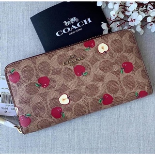 🎀 (สด-ผ่อน) กระเป๋าสตางค์ลายแอบเปิล ซิปรอบ COACH 86093 ACCORDION ZIP WALLET IN SIGNATURE CANVAS WITH SCATTERED APPLE