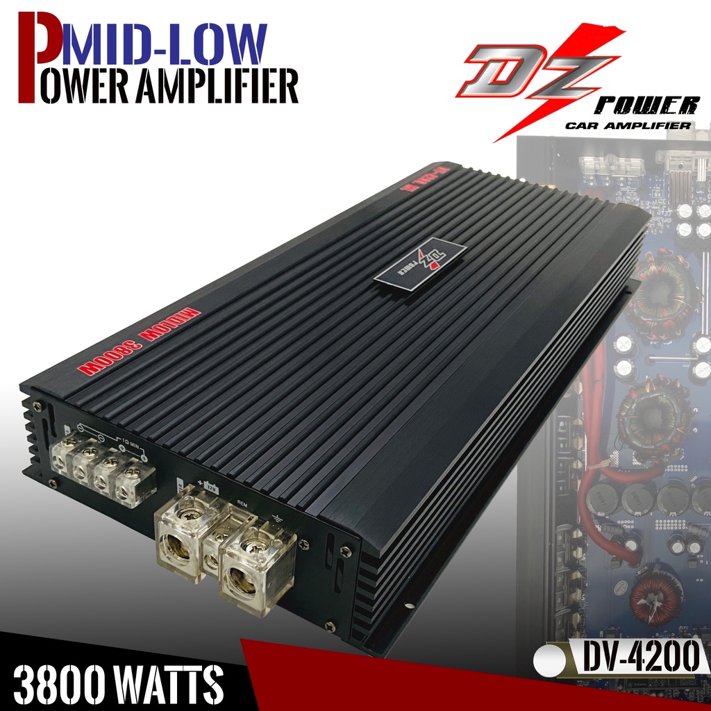 ลดพิเศษ-พาวเวอร์แอมป์รถยนต์-dz-power-รุ่นdv-4200-สุดยอดพาวเวอร์แอมป์ขับลำโพงเสียงกลาง-ซับได้-12-20-ดอก