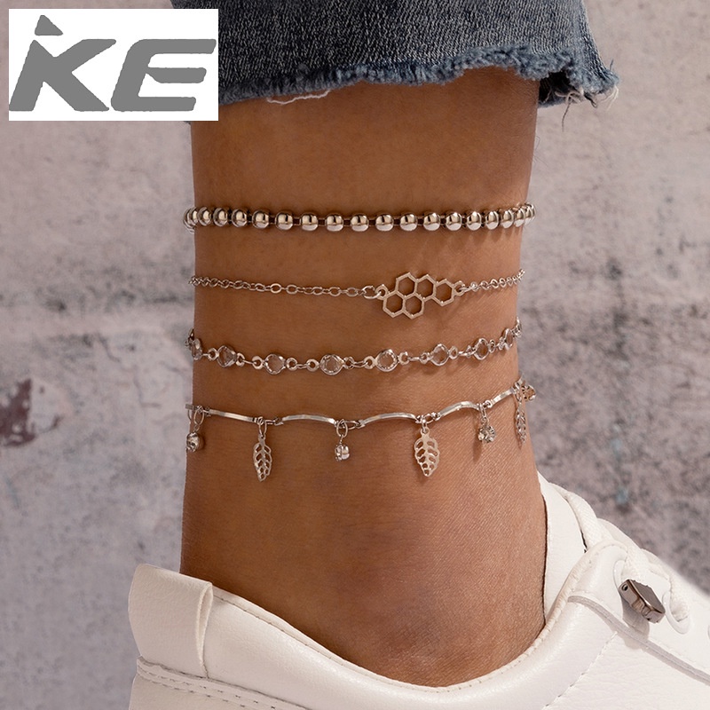 all-match-multi-anklet-silver-chain-tassel-leaf-beach-anklet-4-piece-set-for-girls-for-women-l