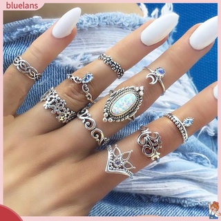 แหวนนิ้วมือผู้หญิงแหวน midi โอปอล rhinestone สีฟ้า 2 10 ชิ้น