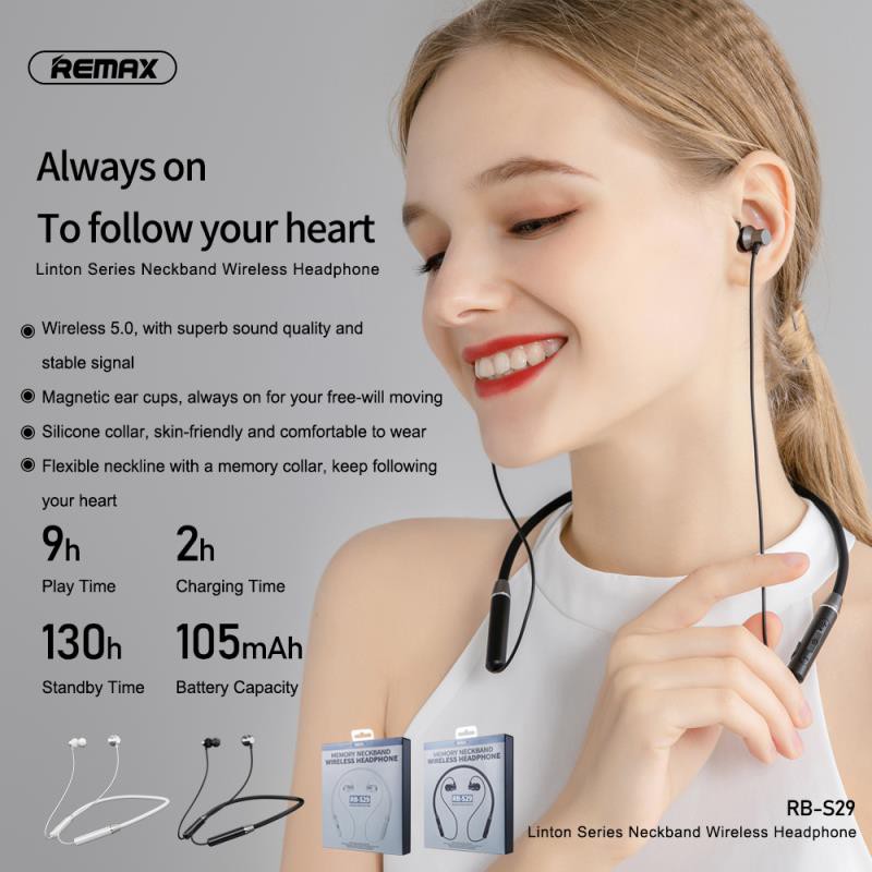 REMAX RB-S29 หูฟังบลูทูธ 5.0 ใช้งานต่อเนื่อง 9ชั่วโมง ของเเท้ ของแท้ ...