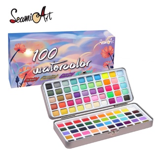 Seamiart ชุดกล่องดีบุกสีน้ําเรืองแสงสีเมทัลลิก 100 สี