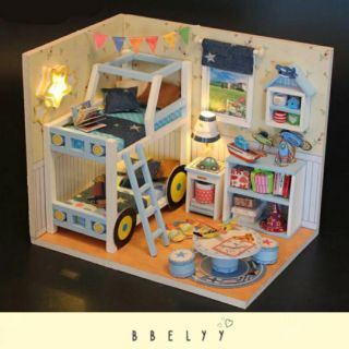 ♡ พร้อมส่ง • DIY doll house + ฝาครอบ กันฝุ่น ห้องนอนสีฟ้า