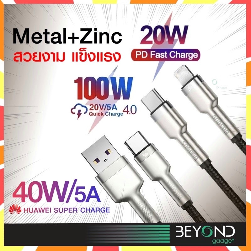 ภาพหน้าปกสินค้าหัว Metal ️ สายชาร์จ Baseus ซัมซุง สายชาร์จเร็ว PD USB C to Type C สำหรับ iP Samsung Huawei