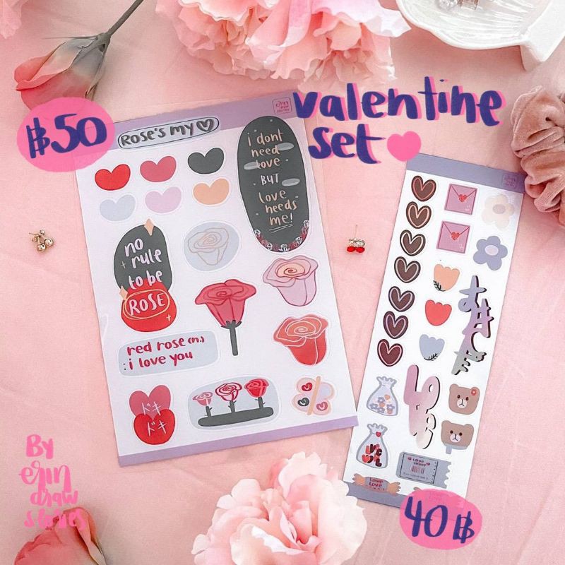 สติ๊กเกอร์-pvc-a5-ดอกกุหลาบ-sticker-valentine-set