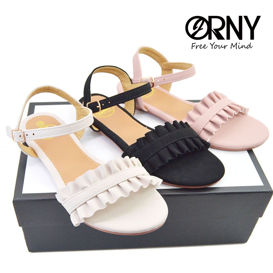 no-oy98-defect-sale-มีตำหนิ-orny-ออร์นี่-รองเท้าแตะแบบรัดส้น-สายปรับได้แบบเข็มขัด-รองเท้าแตะ-blossom-ทรงระบาย