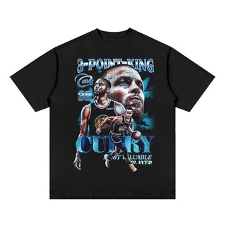 เสื้อยืดโอเวอร์ไซส์[Yootaaa] เสื้อยืดแขนสั้น ผ้าฝ้าย ทรงหลวม ลาย NBA 3-Point-King CURRY Tatum สไตล์ฮิปฮอป 2022S-3XL