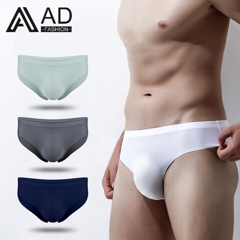 Men 3 Piece Underpant Sexy Summer Thin Transparent Ice Silk Boxers